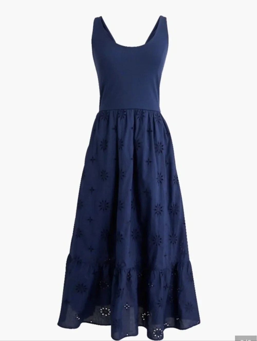 NWT J. Crew Midi Dress Mixed-media Eyelet Blue Lined Size XSP